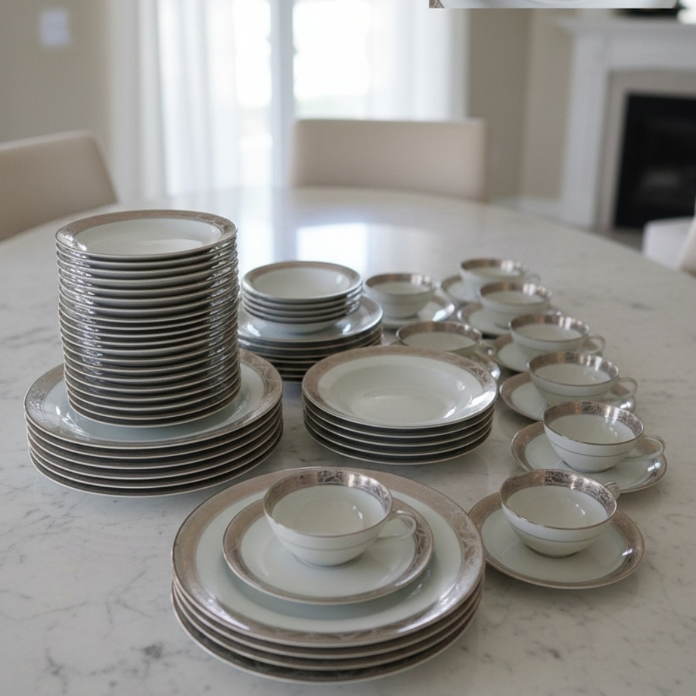 Noritake 5272 "Greta" Gold Leaf Wreath 6-piece setting dinnerware 36 Pieces